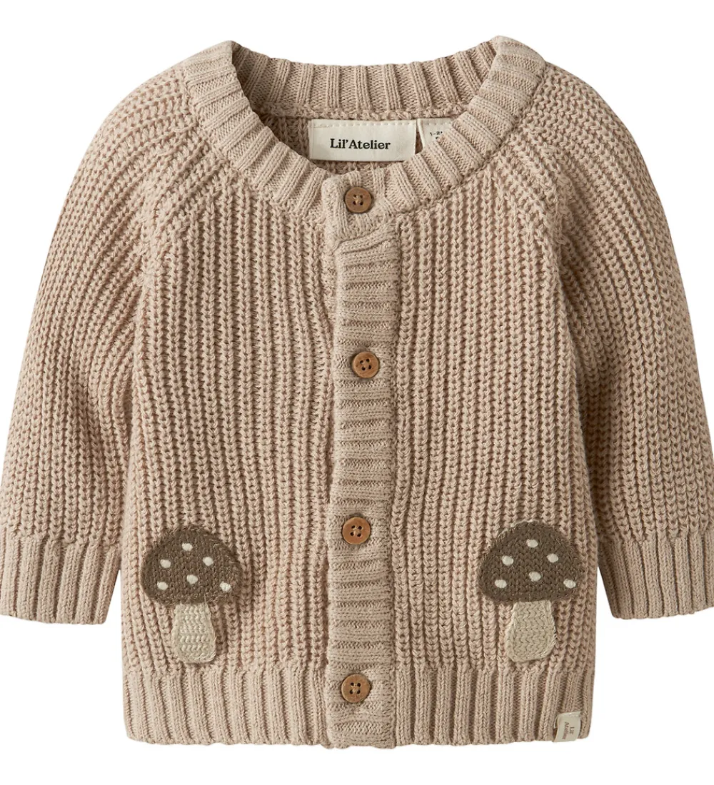 Cardigans-Lil Atelier Cardigan - Strik - NbmEmlen - Oxford Tan m. Svampe