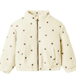 Lil Atelier Fleece*Lil' Atelier Fleecejakke - NmfNalo - Turtledove/Sort m. Hjerter