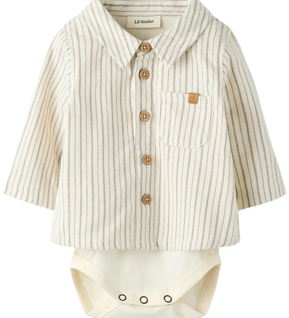 Bodyer-Lil Atelier Skjortebody l/æ - NbmFelixo - Turtledove/Sepia Tint