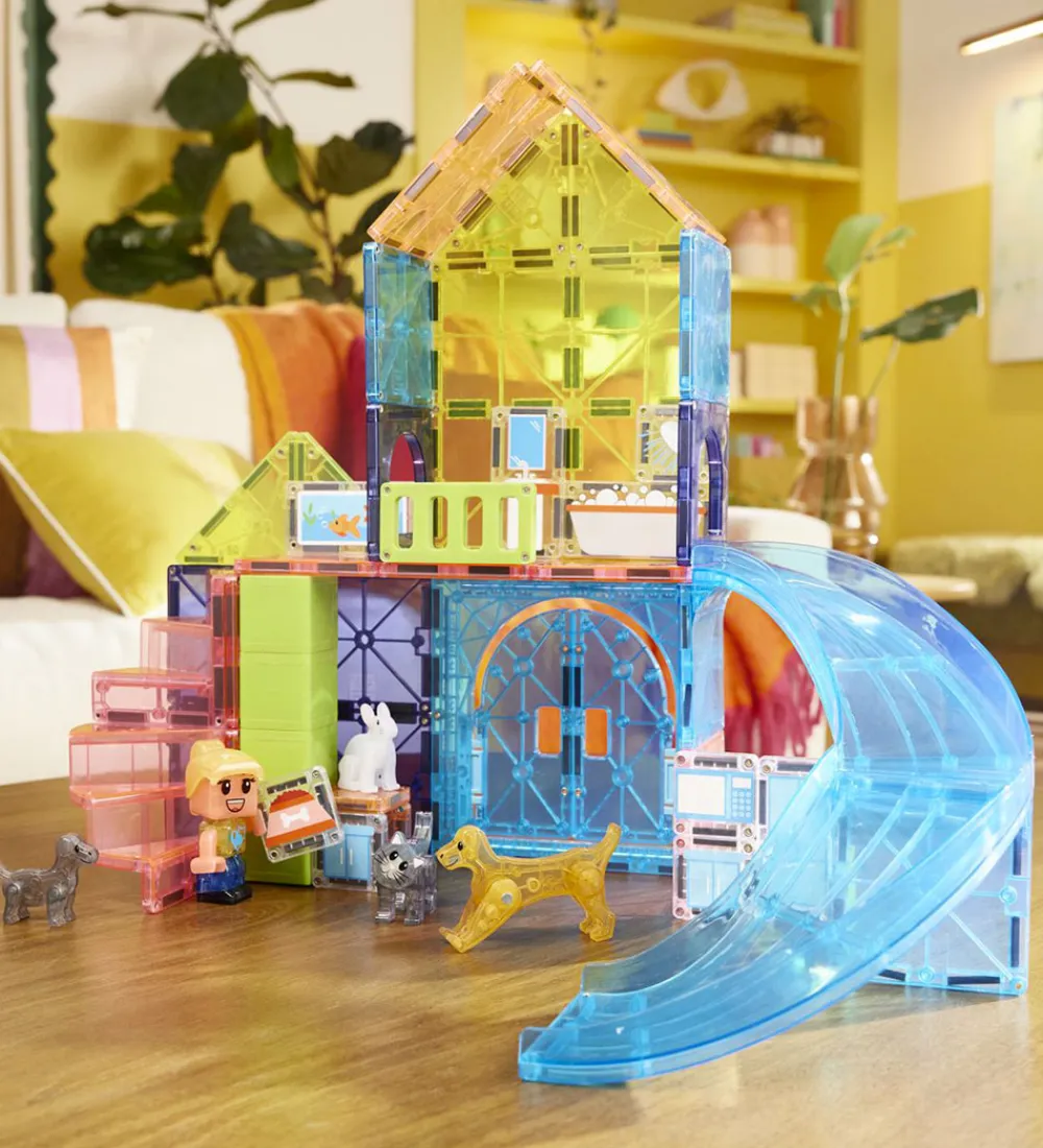 Magnetlegetøj|Konstruktionslegetøj-Magna-Tiles Magna Tiles Magnetsæt - 50 Dele - Pet Playhouse + MicroMAGS