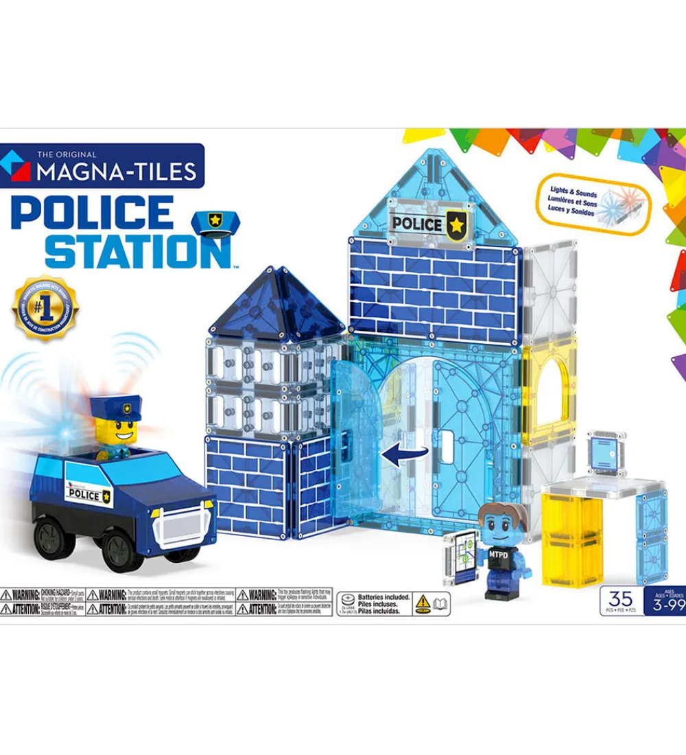 Magnetlegetøj|Konstruktionslegetøj-Magna-Tiles Magnetsæt - 35 Dele - Police Station + MicroMAGS