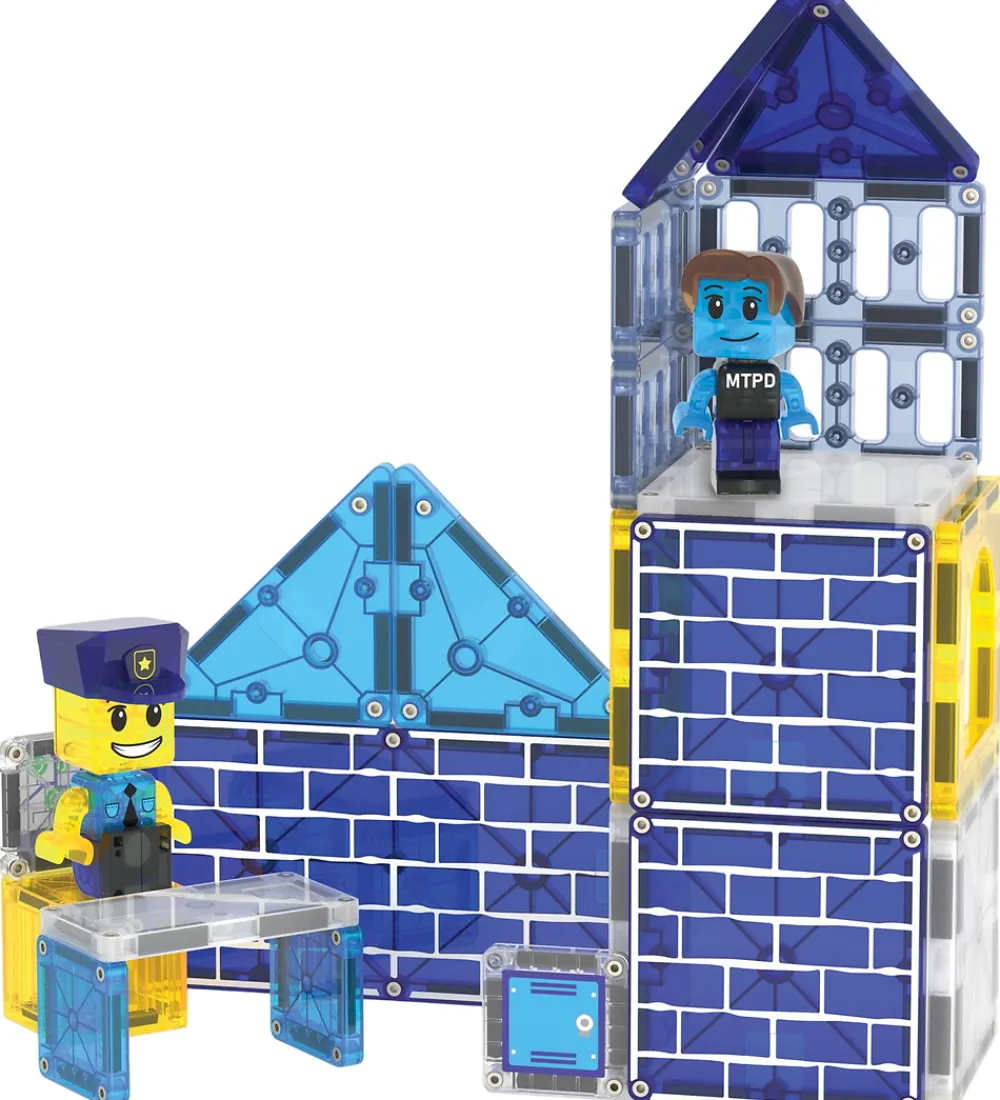 Magnetlegetøj|Konstruktionslegetøj-Magna-Tiles Magnetsæt - 35 Dele - Police Station + MicroMAGS
