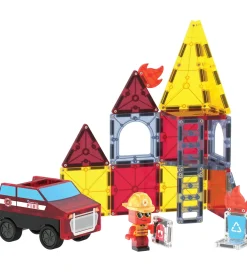 Magnetlegetøj|Konstruktionslegetøj-Magna-Tiles Magnetsæt - 27 Dele - Fire Rescue + MicroMAGS