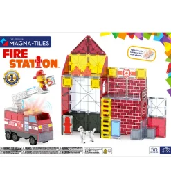 Magnetlegetøj|Konstruktionslegetøj-Magna-Tiles Magnetsæt - 50 Dele - Fire Station + MicroMAGS