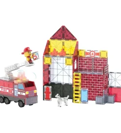 Magnetlegetøj|Konstruktionslegetøj-Magna-Tiles Magnetsæt - 50 Dele - Fire Station + MicroMAGS