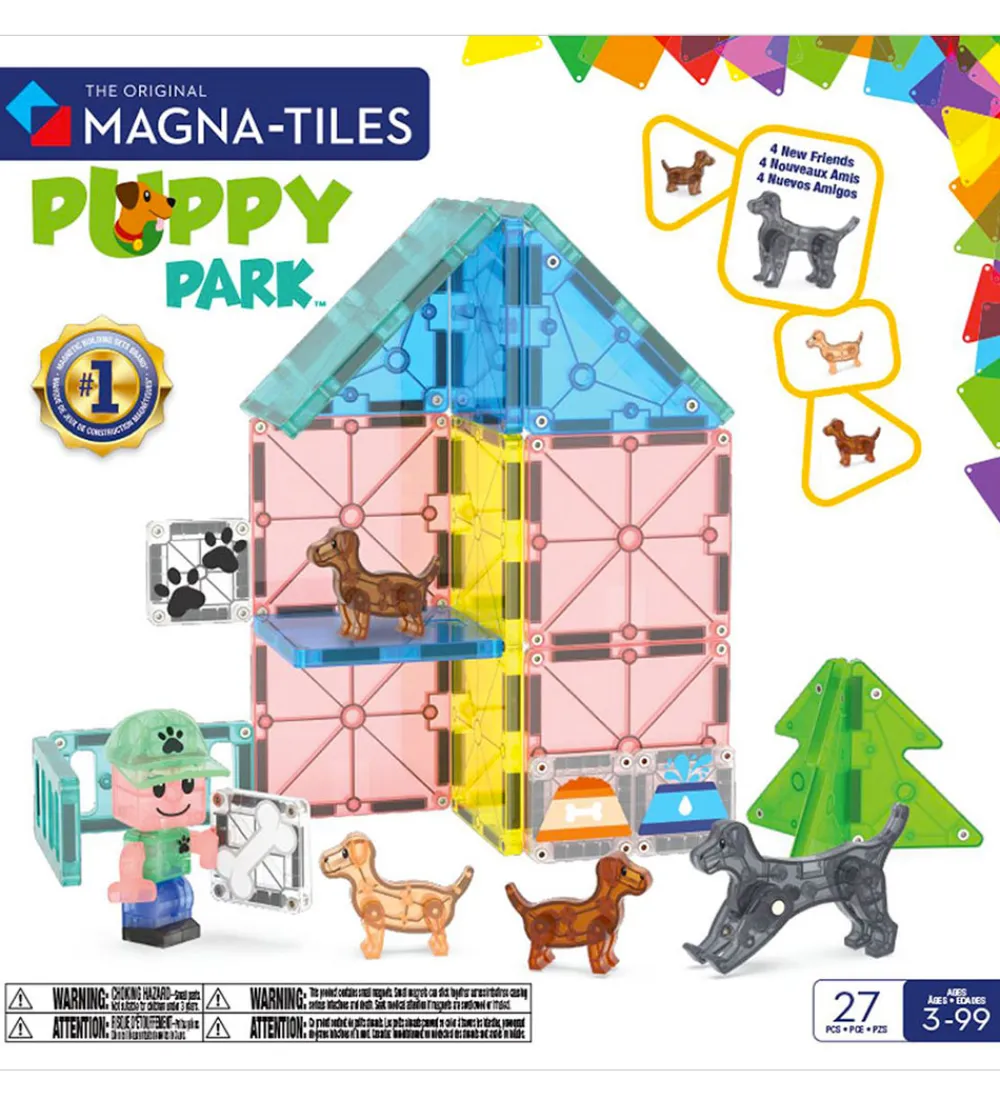 Magnetlegetøj|Konstruktionslegetøj-Magna-Tiles Magnetsæt - 27 Dele - Doggy Daycare + MicroMAGS