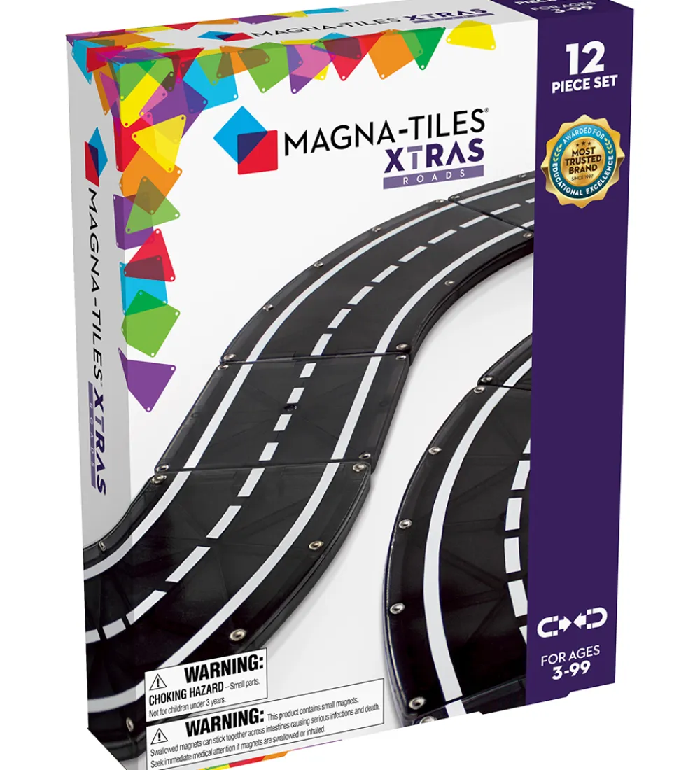 Magnetlegetøj-Magna-Tiles Magnetsæt - XTRAS Roads - 12 Dele