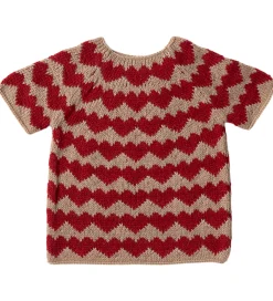 Julepynt-Maileg Julesweater til Nissepige - str.6 - Beige/Røde Hjerter