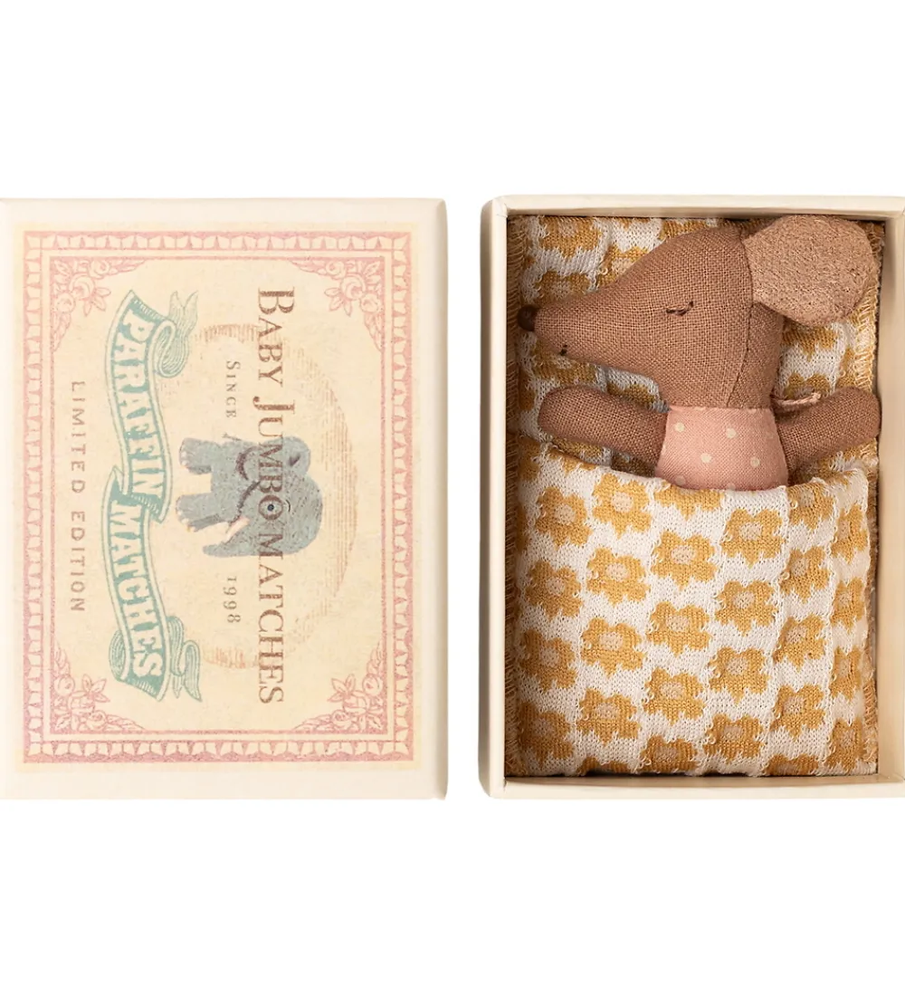 Dukker Og Tilbehør-Maileg Mus - Baby Mus i Tændstikæske - Rosa