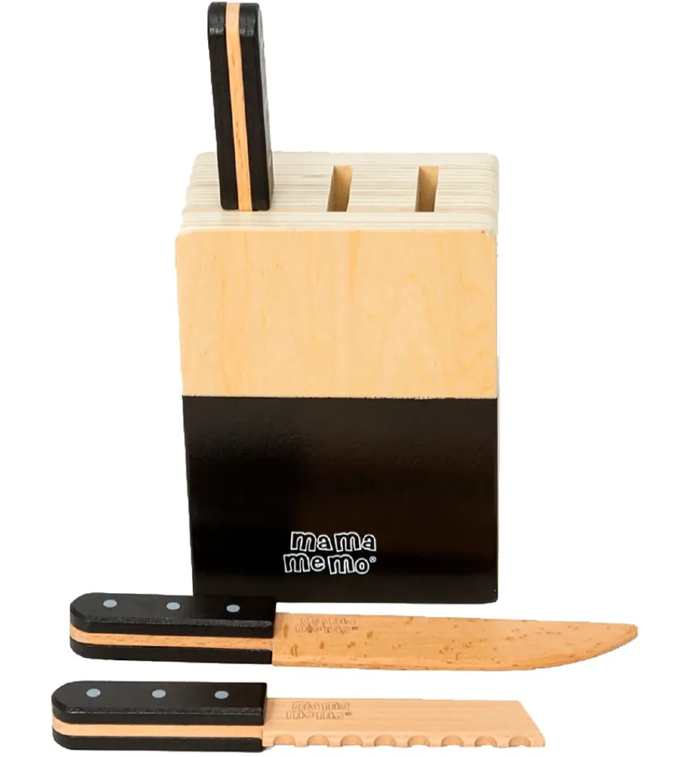 Legemad|Legekøkken Og Legemøbel-MaMaMeMo Knivblok m. 3 Knive - Træ
