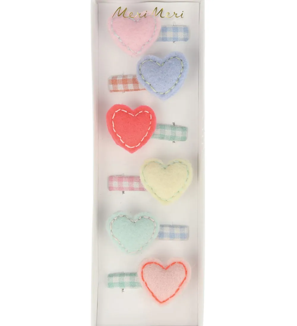 Meri Meri Hårspænder*Hårspænder - 6-pak - Filt - 3,5 cm - Hjerter