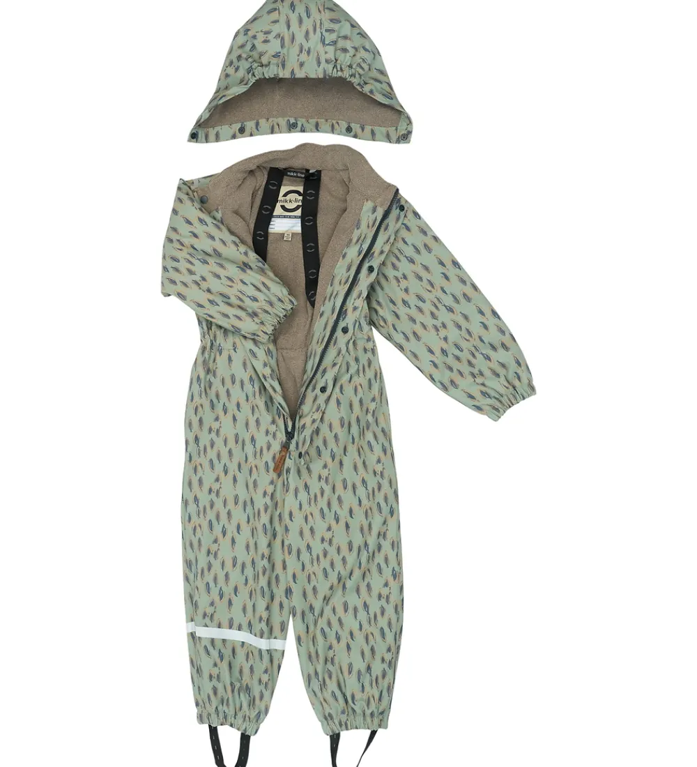 Regntøj-Mikk-Line Regndragt m. Fleece - PU - Iceberg Green m. Print