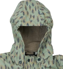 Regntøj-Mikk-Line Regndragt m. Fleece - PU - Iceberg Green m. Print
