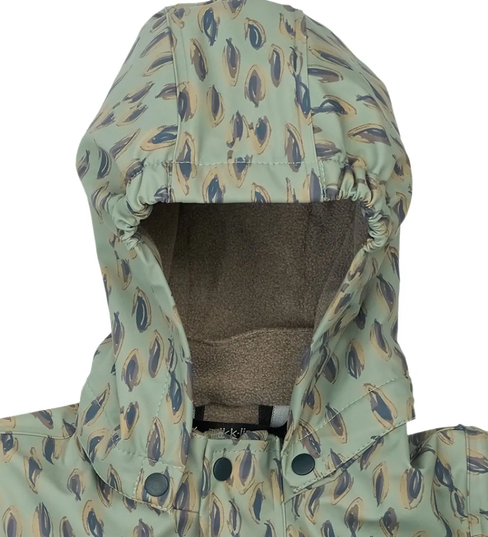 Regntøj-Mikk-Line Regndragt m. Fleece - PU - Iceberg Green m. Print