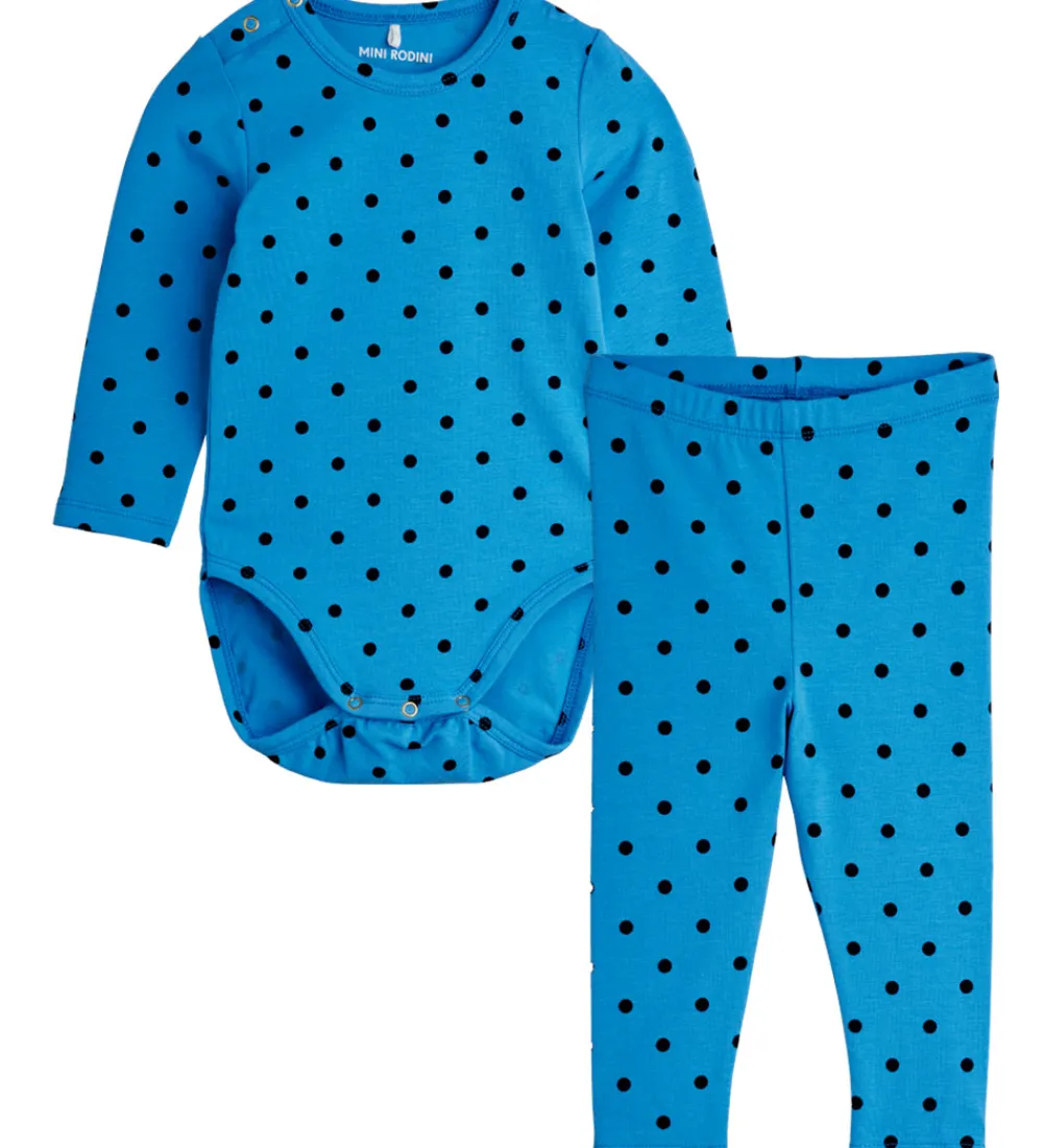 Mini Rodini Leggings|Bodyer*Sæt - Leggings/Body l/æ - Polka Dots - Blå
