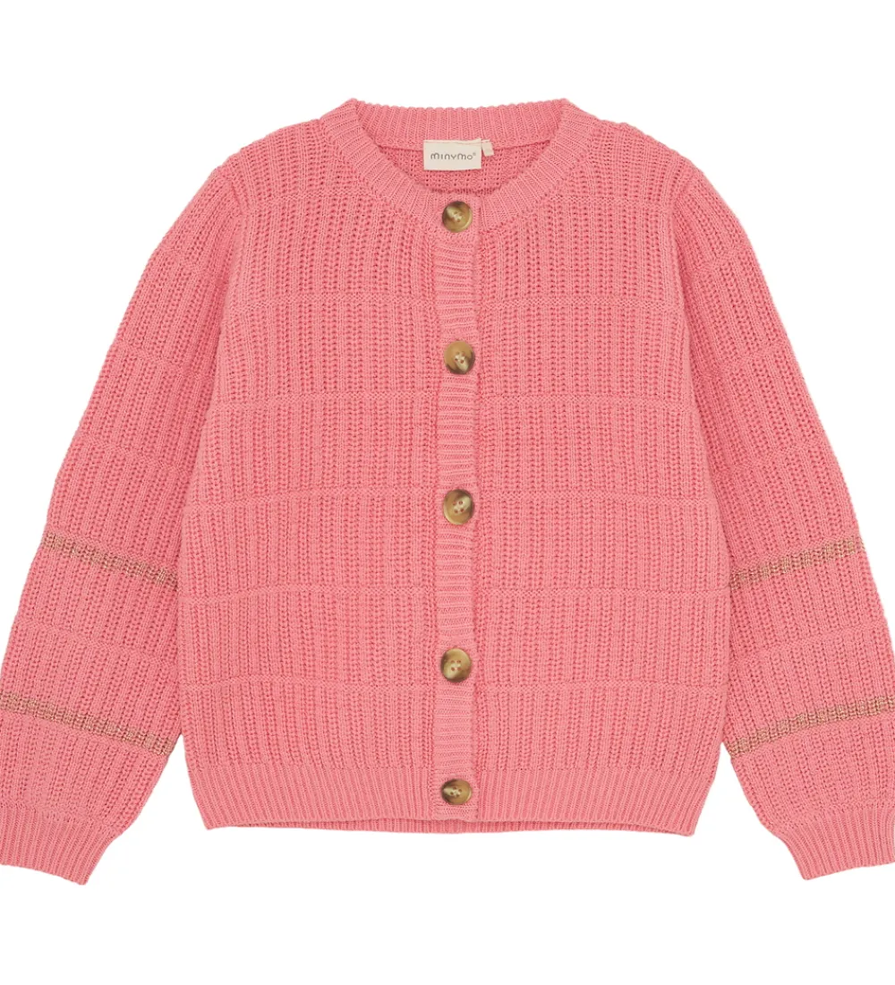 Striktrøjer-Minymo Cardigan - Strik - Rib - Strawberry Ice