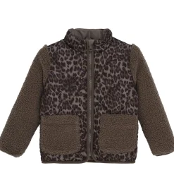 Fleece-Minymo Jakke - Chocolate Chip m. Leopardprint