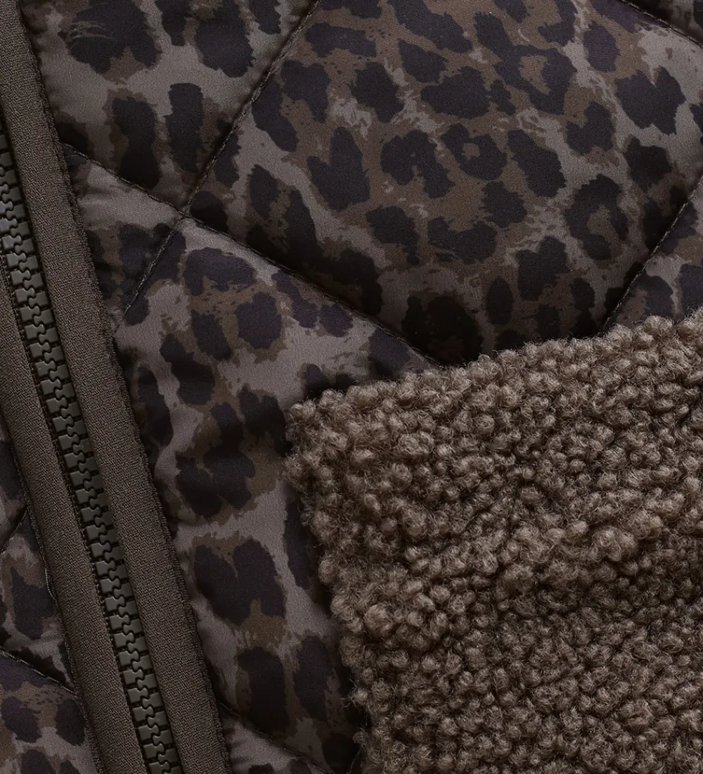Fleece-Minymo Jakke - Chocolate Chip m. Leopardprint