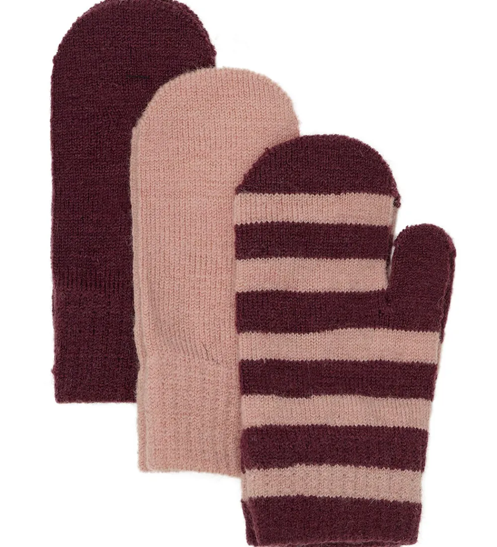 Minymo Handsker Og Luffer*Luffer - 3-pak - Uld - Strik - Catawba Grape