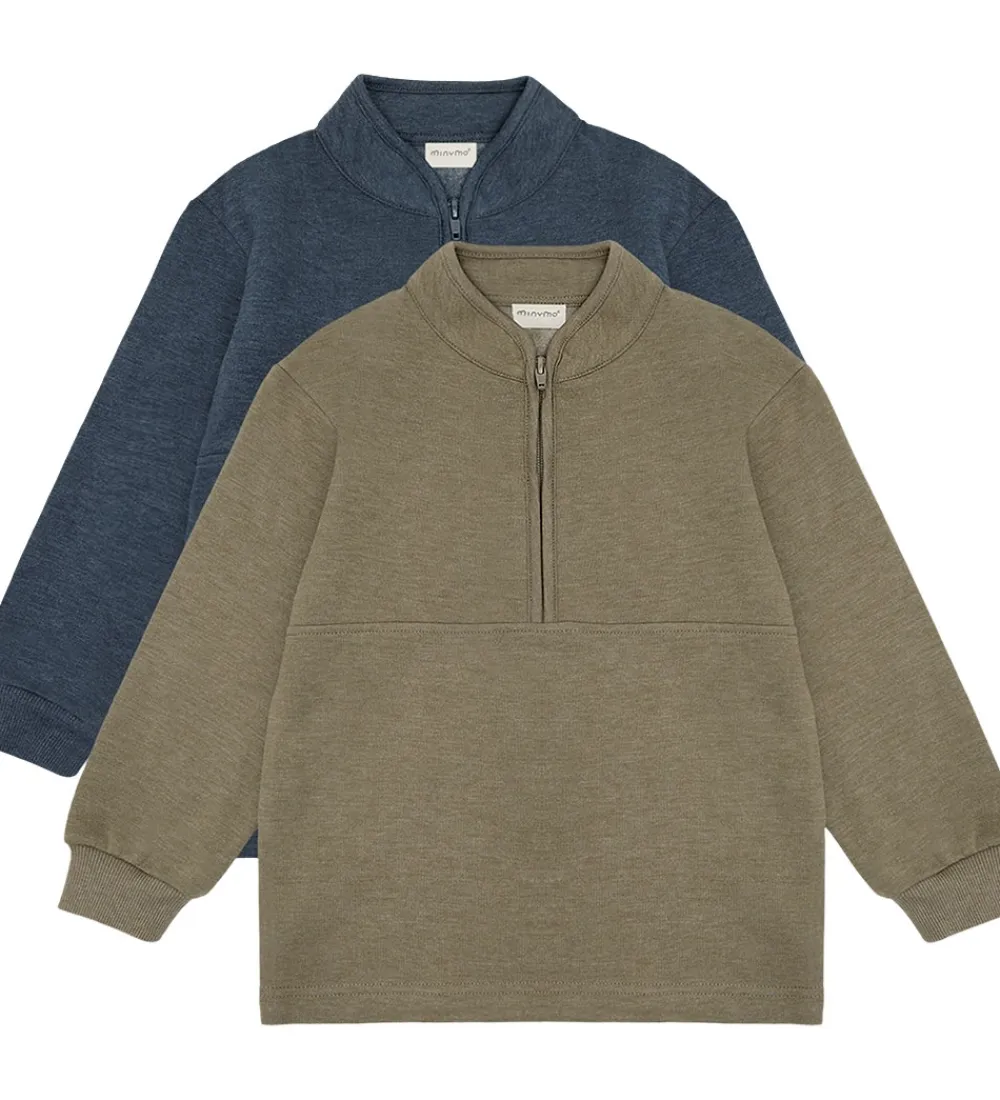 Basis-Minymo Sweatshirt m. Lynlås - 2-pak - Vetiver