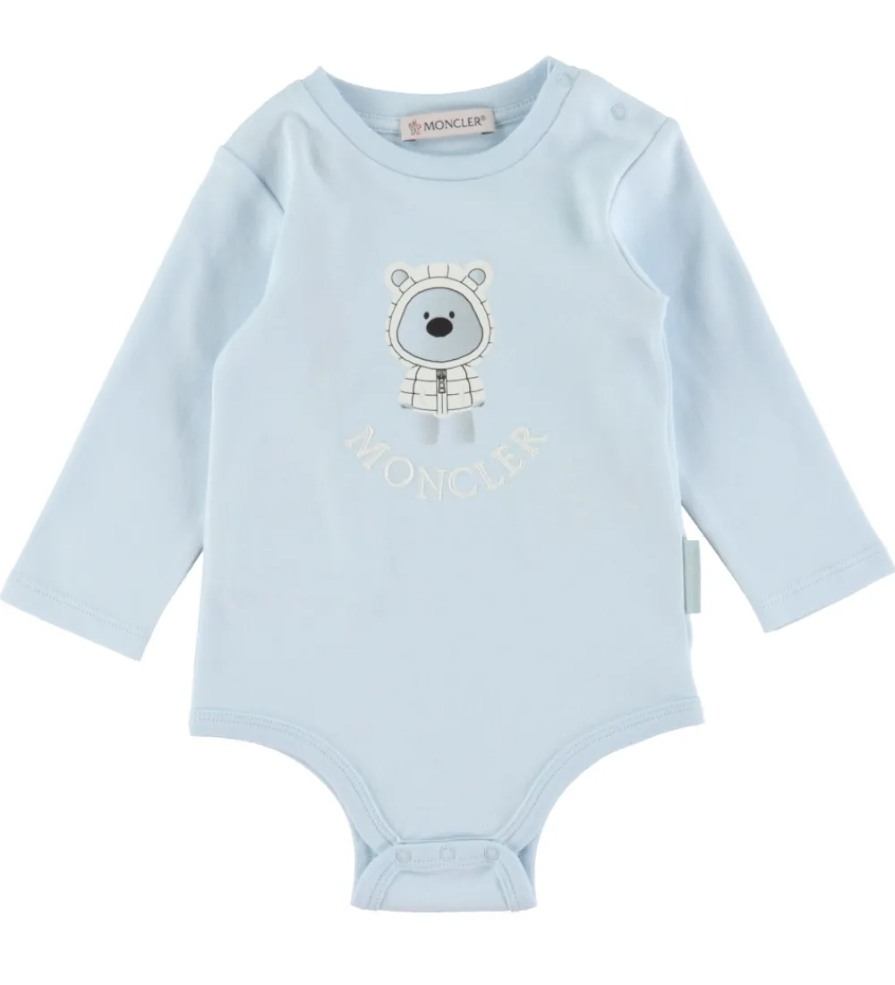 Savlesmække-Moncler Sæt - Hue/Savlesmæk/Body l/æ - Lyseblå m. Bamse