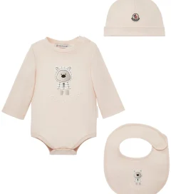 Moncler Savlesmække*Sæt - Hue/Savlesmæk/Body l/æ - Light Pink m. Bamse