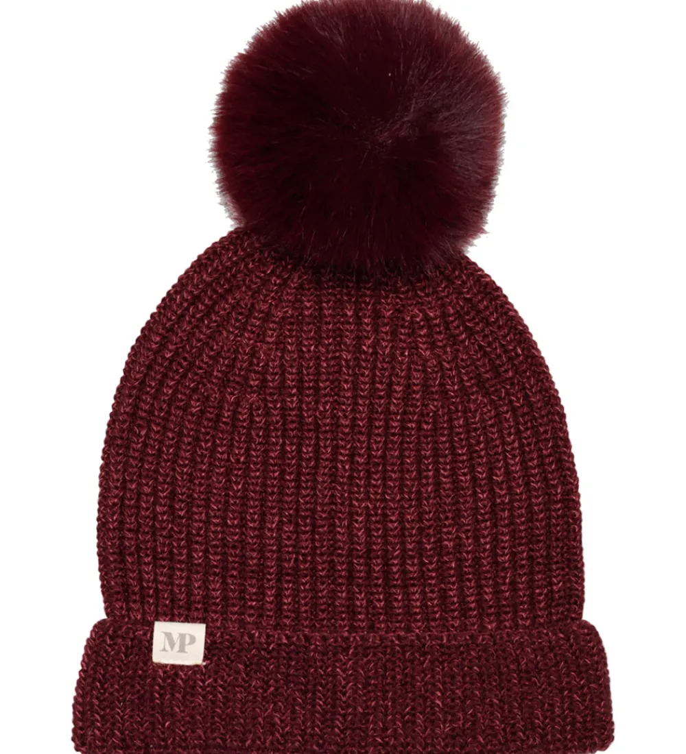 MP Huer Og Hatte*Hue - Rib - Strik - Uld/Bambus - Wine Red m. Kvast