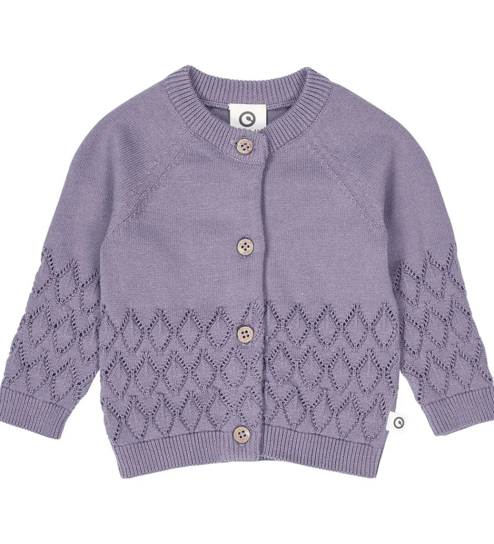 Striktrøjer-Müsli Cardigan - Strik - Leaf - Lilac Fog m. Hulmønster