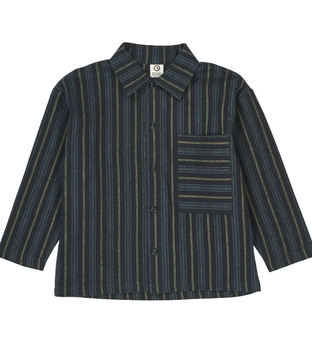Müsli Skjorter*Skjorte - Stripe - Night Blue/Moss/Stormy Blue