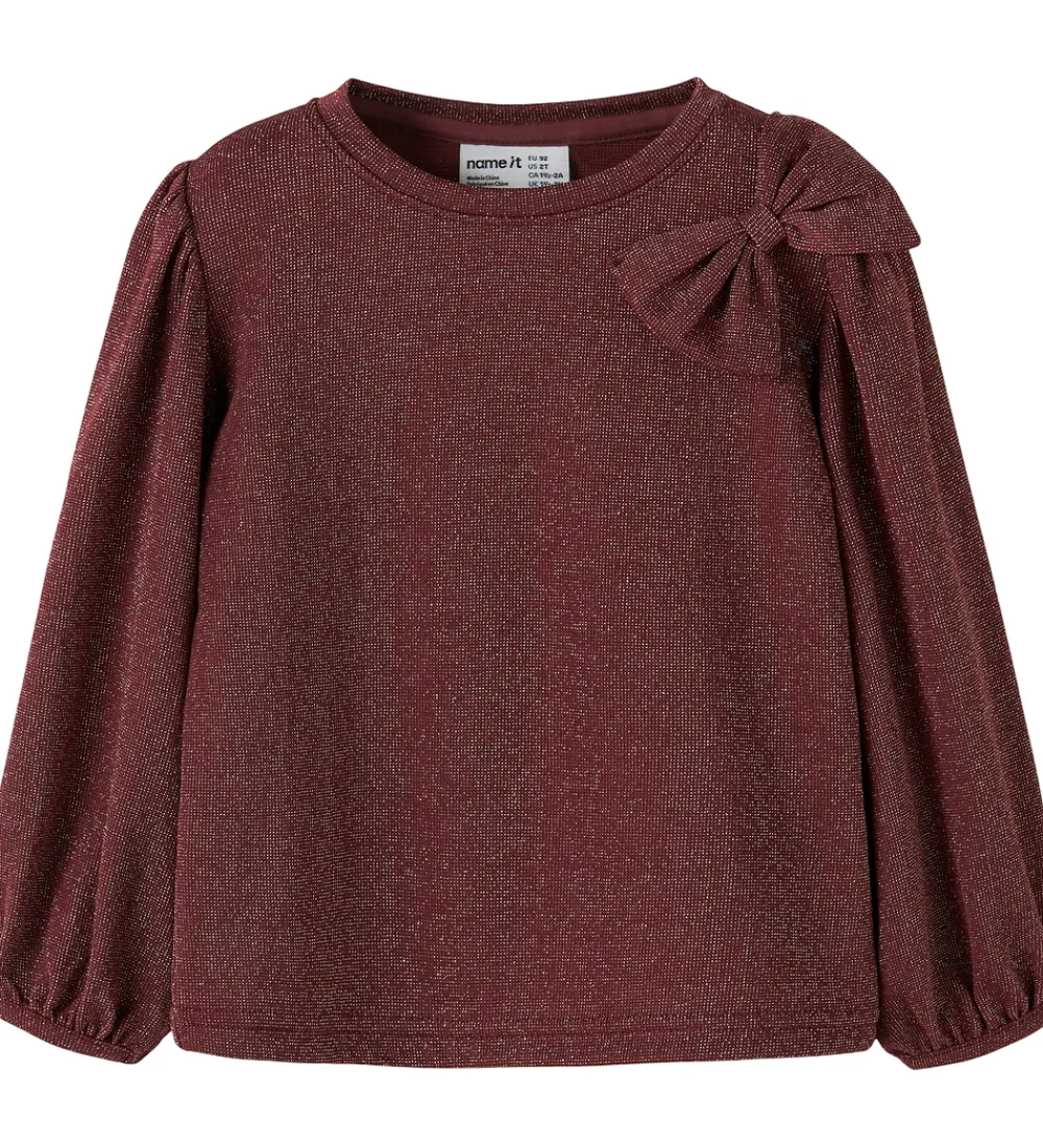 Juletøj-Name It Bluse - NmfRoisin - Burgundy m. Glimmer