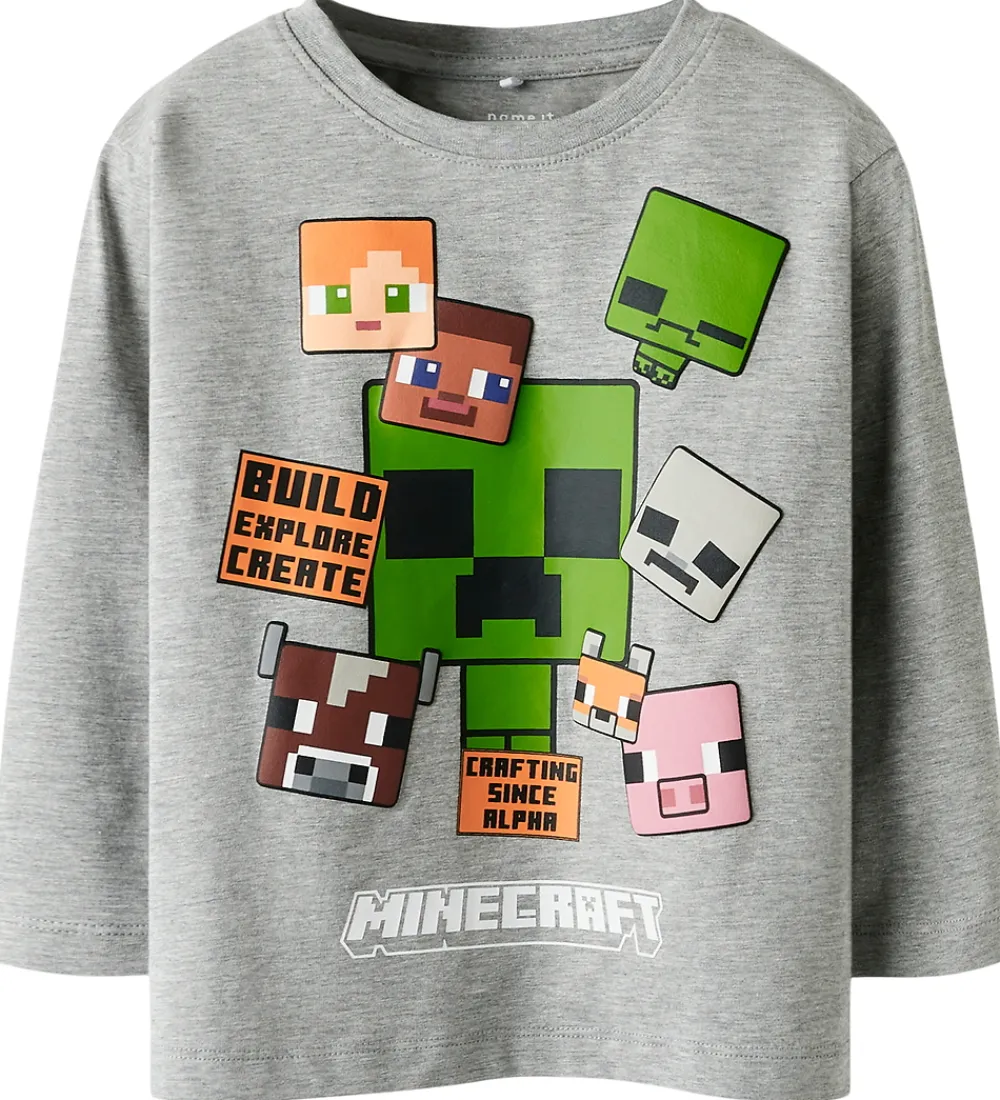 T-Shirts-Name It Bluse - NmmNyle - Minecraft - Gråmeleret