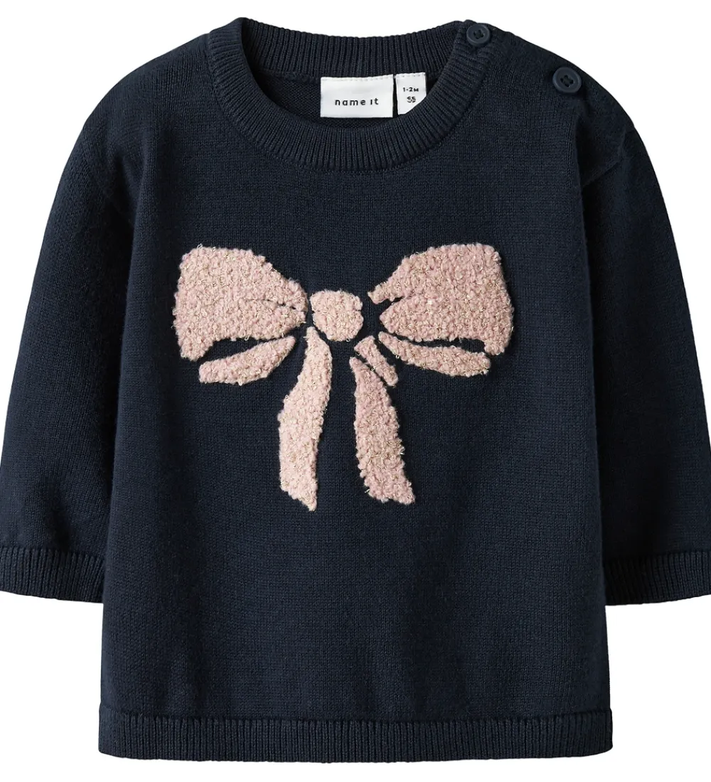 Juletøj-Name It Bluse - Strik - NbfRebow - Navy Blazer m. Sløjfe