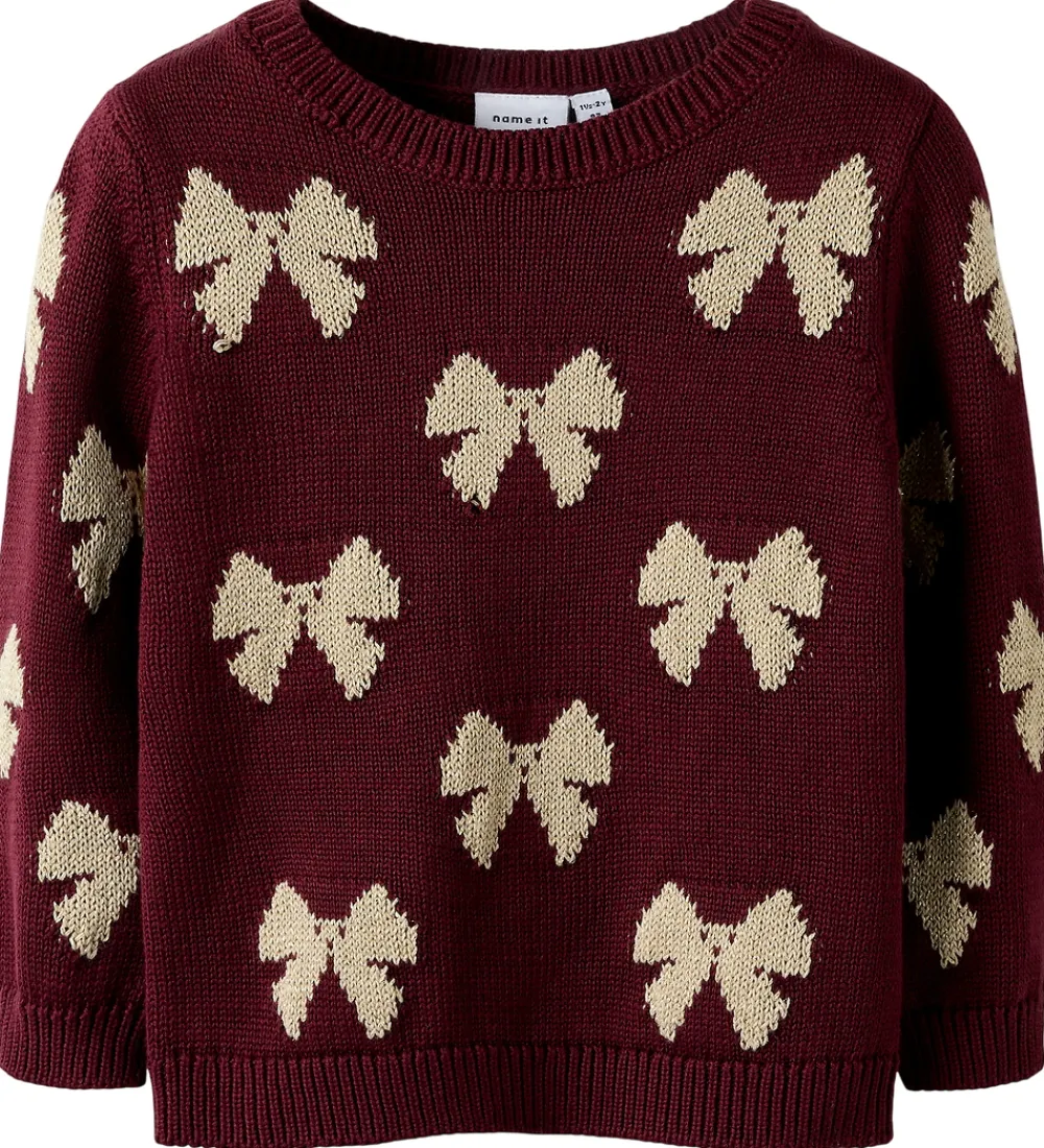 Juletøj-Name It Bluse - Strik - NmfRekka - Burgundy m. Sløjfer