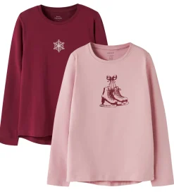 Juletøj|Bluser-Name It Bluser - 2-Pak - NkfVix - Keepsake Lilac/Burgundy Snowfl