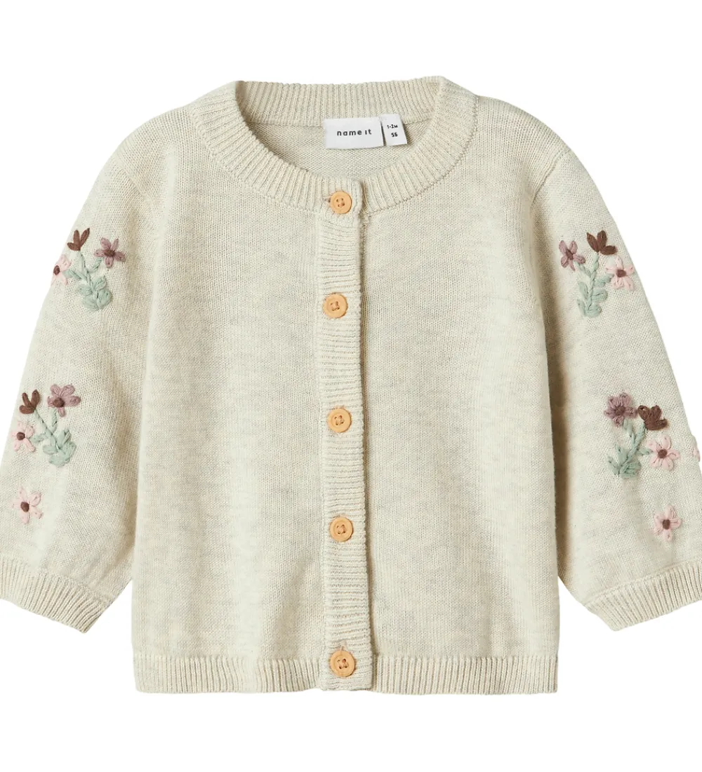 Striktrøjer-Name It Cardigan - Strik - NbfNussy - Peyote Melange m. Blomster