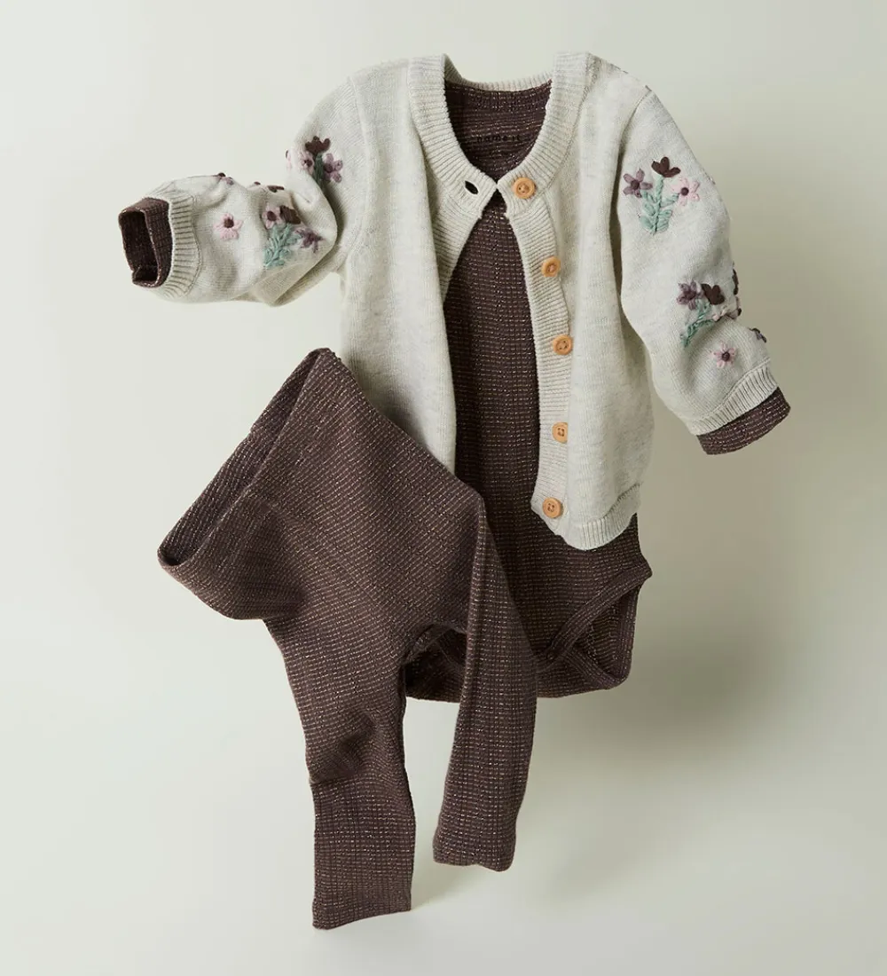 Striktrøjer-Name It Cardigan - Strik - NbfNussy - Peyote Melange m. Blomster