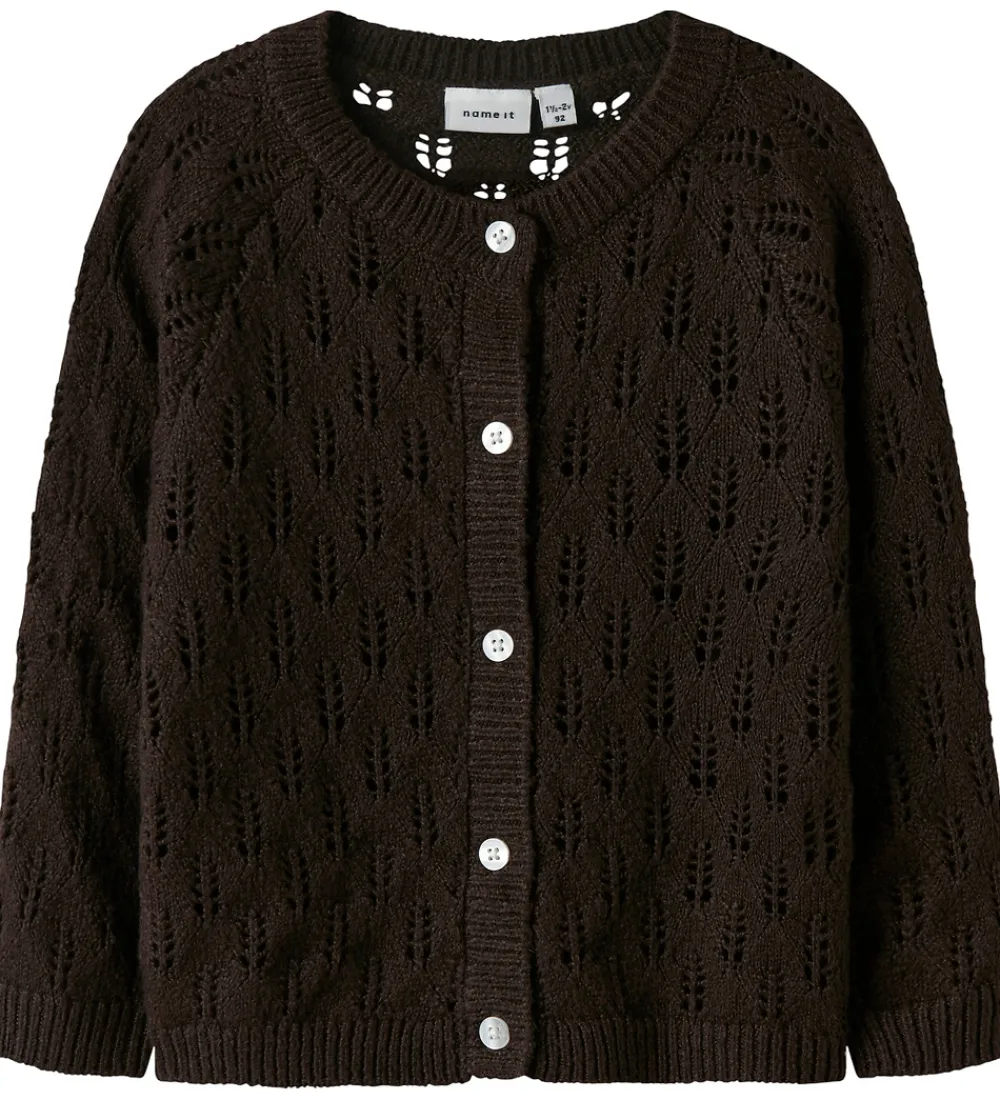 Name It Striktrøjer*Cardigan - Strik - NmfFleslit - Seal Brown m. Hulmønster