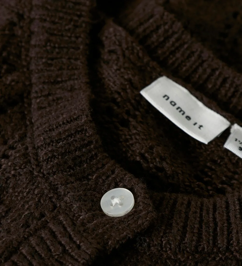 Name It Striktrøjer*Cardigan - Strik - NmfFleslit - Seal Brown m. Hulmønster