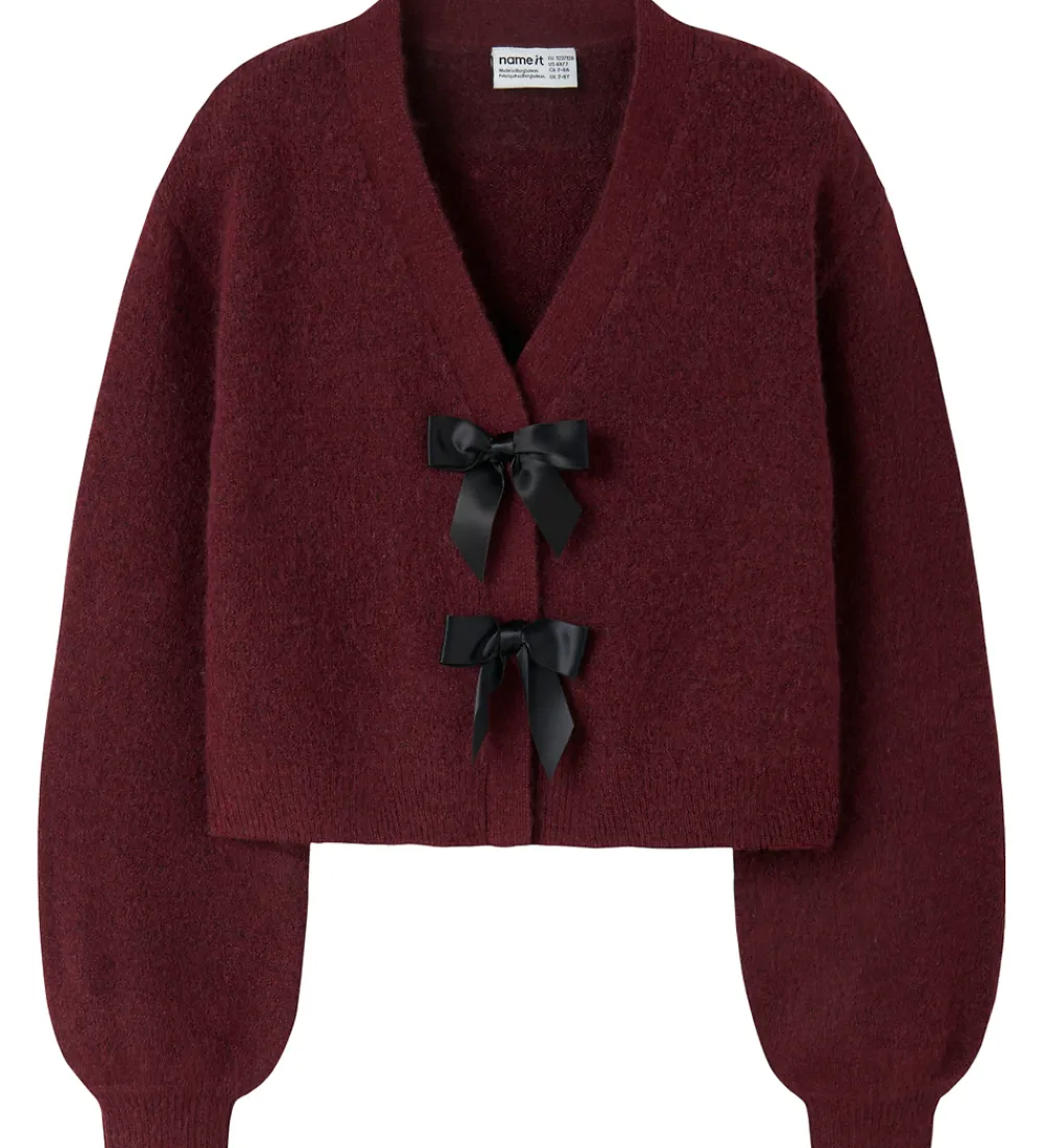 Cardigans-Name It Cardigan - Strik - NkfRina - Burgundy/BLACK BOW