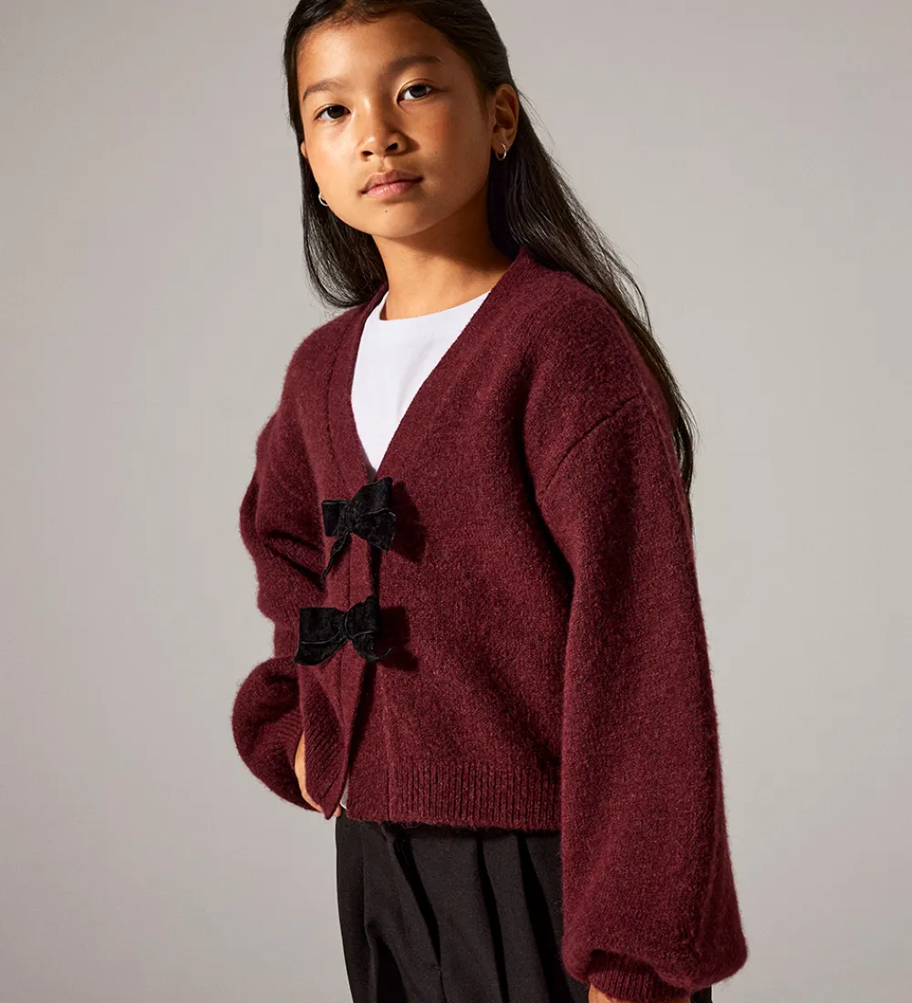 Cardigans-Name It Cardigan - Strik - NkfRina - Burgundy/BLACK BOW