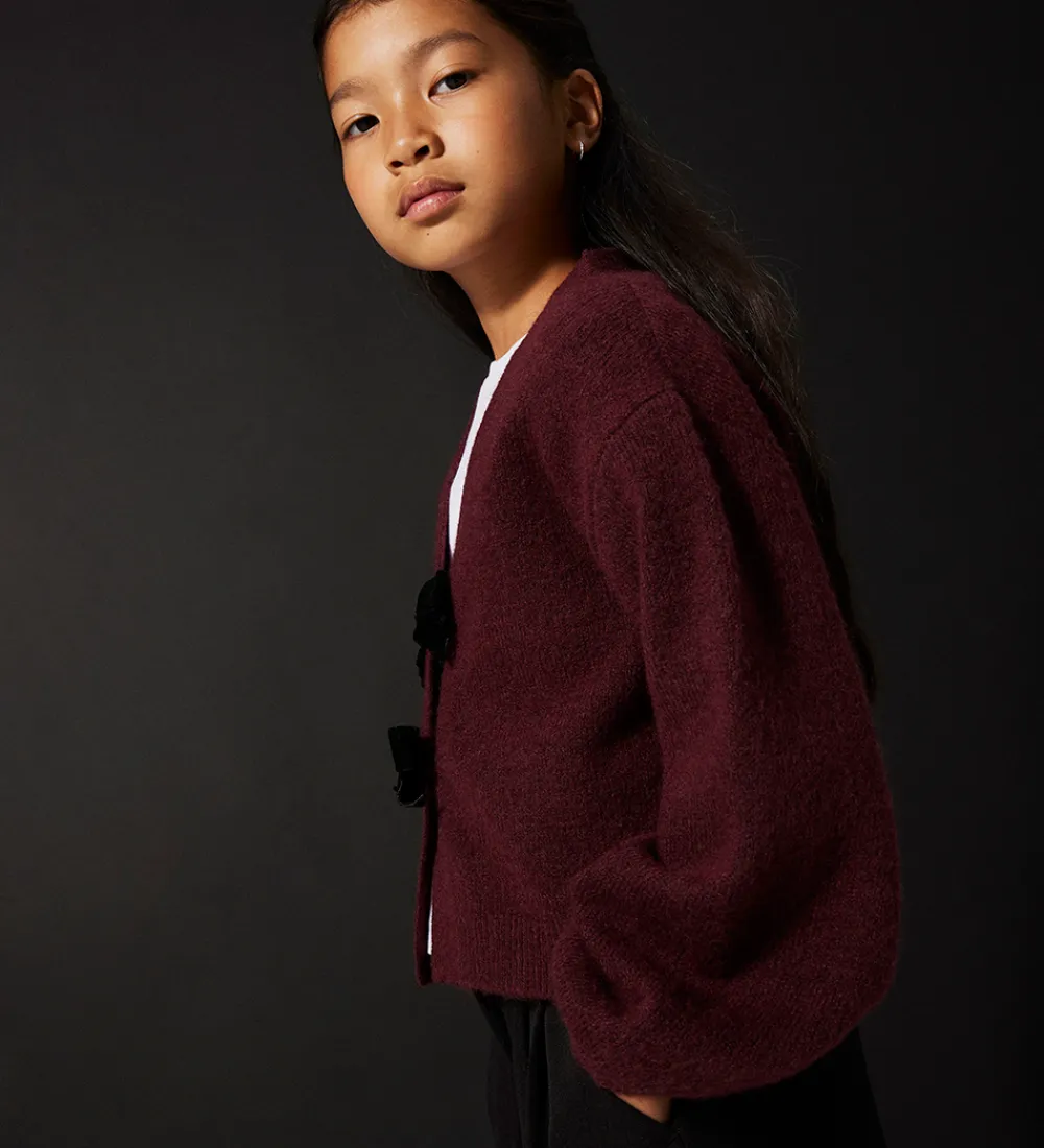 Cardigans-Name It Cardigan - Strik - NkfRina - Burgundy/BLACK BOW