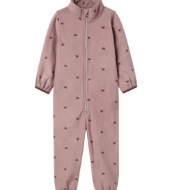 Name It Fleece*Fleecedragt - NmnSpektra - Woodrose m. Hjerter