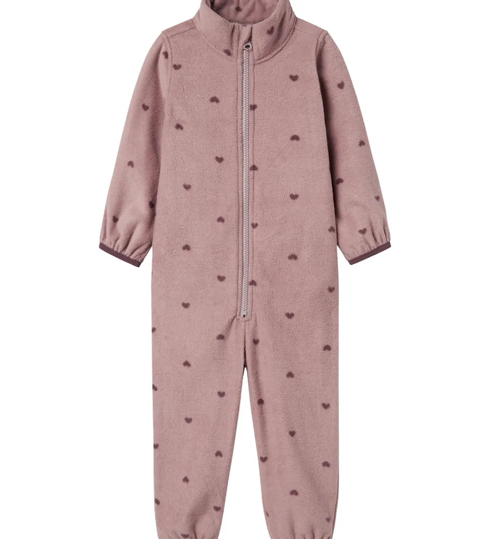 Name It Fleece*Fleecedragt - NmnSpektra - Woodrose m. Hjerter