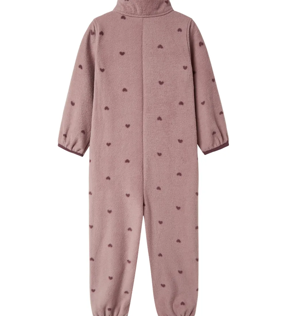 Name It Fleece*Fleecedragt - NmnSpektra - Woodrose m. Hjerter
