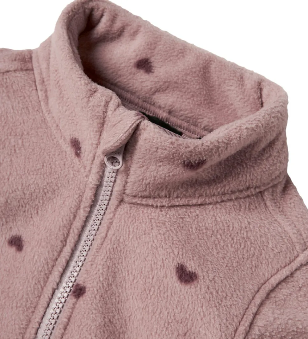 Name It Fleece*Fleecedragt - NmnSpektra - Woodrose m. Hjerter