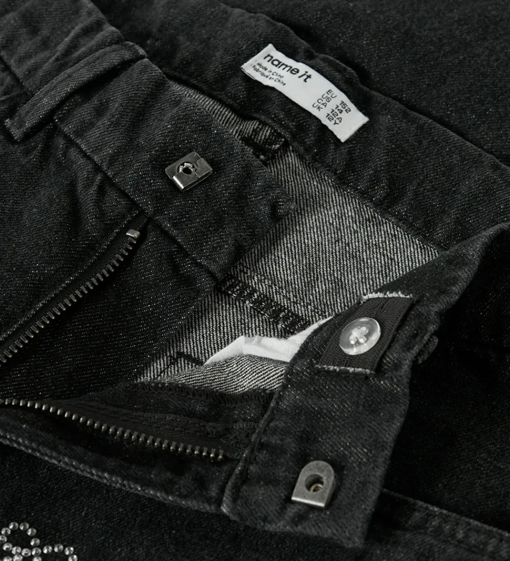 Juletøj|Bukser Og Jeans-Name It Jeans - NkfRose - Dark Grey Denim m. Sløjfer