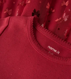 Kjoler|Juletøj-Name It Kjole - Rib/Tyl - NmfRosally - Jester Red m. Print