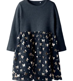 Name It Kjoler|Juletøj*Kjole - Rib/Tyl - NmfRosally - Navy Blazer m. Print