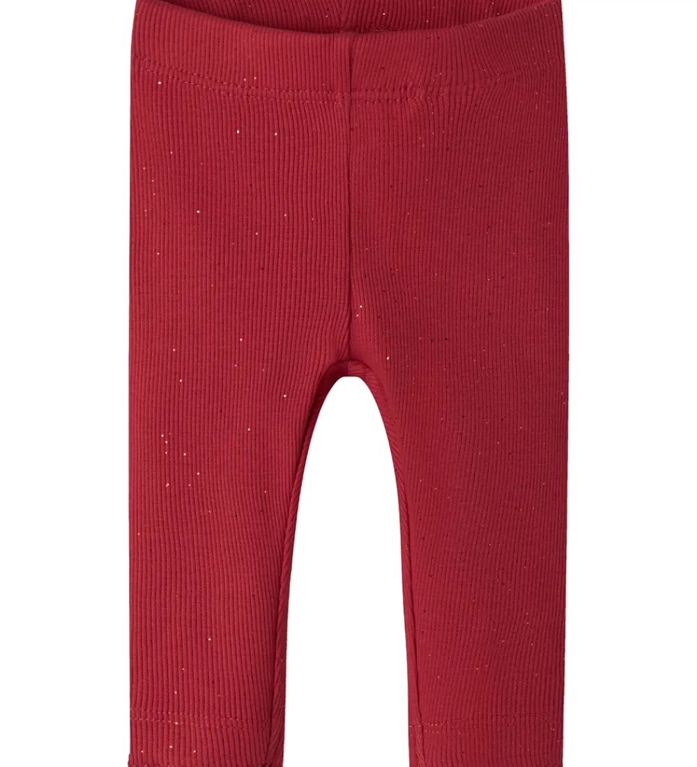 Leggings|Juletøj-Name It Leggings - Rib - NbfRosally - Jester Red m. Glimmer