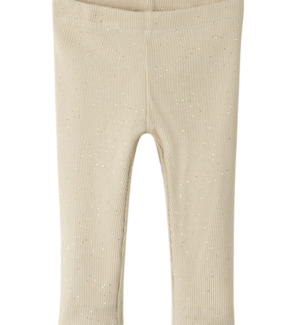 Leggings-Name It Leggings - Rib - NbfRosally - Cement m. Glimmer